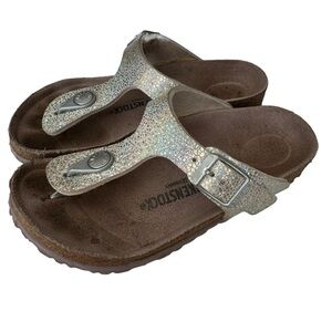 Birkenstock Kids Gizeh Sandal Size 12 Girls Euro 30 Shoe Sparkle Silver Shiny